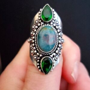 New Bloodstone & Peridot 925 Silver Statement Ring.